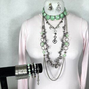 SIlver Tone Seafoam Green Jewelry Set Lia Sophia Charming Charlie
